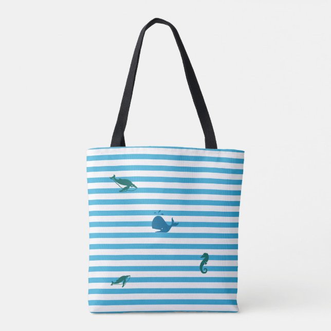 Tote Bag Dans l'océan, rayures de plage (Dos)