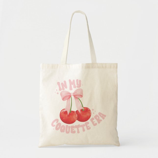 Tote Bag Dans ma Coquette Era Cherries Pink Bow (Devant)