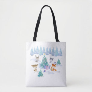Tote Bag Danse Animaux de forêt Noël Aquarelle