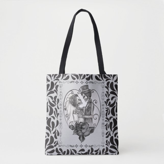 Tote Bag Danse de mariage de couple d'amoureux squelettes (Devant)