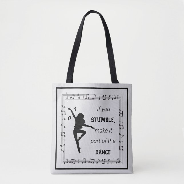 Tote Bag Danse inspiration citation notes musicales noir (Devant)