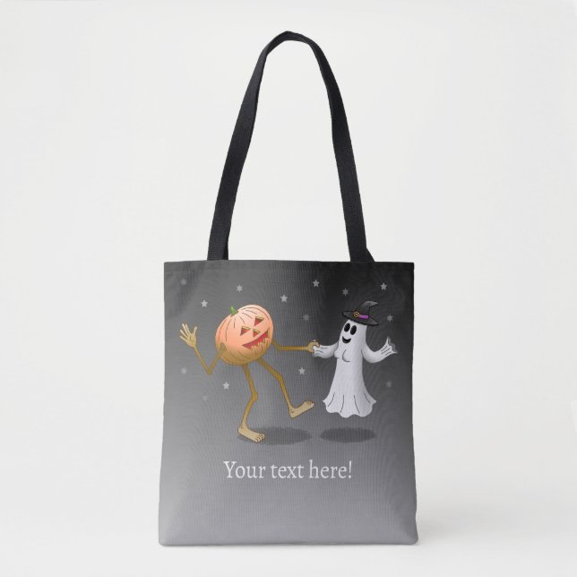 Tote Bag Danser Halloween Citrouille et fantôme (Devant)