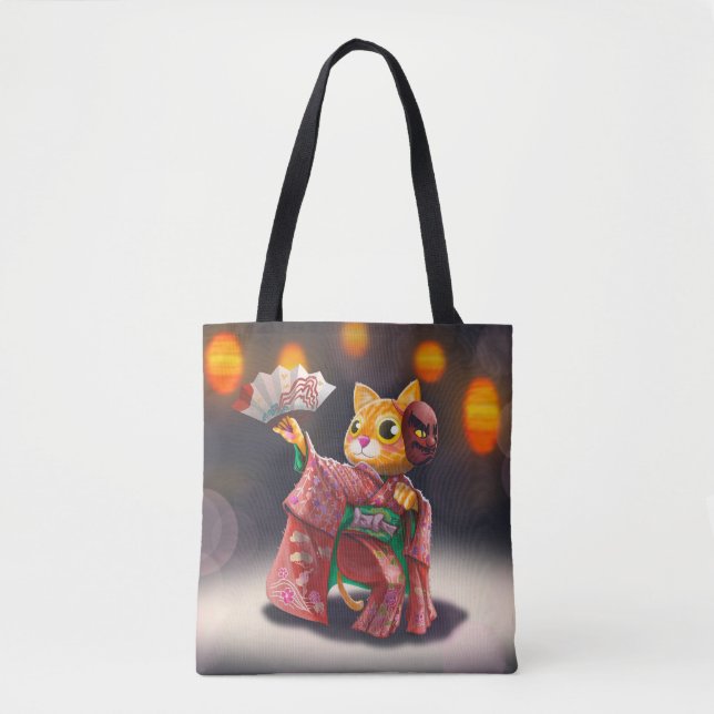 Tote Bag Danseur de chat japonais en costume traditionnel (Devant)