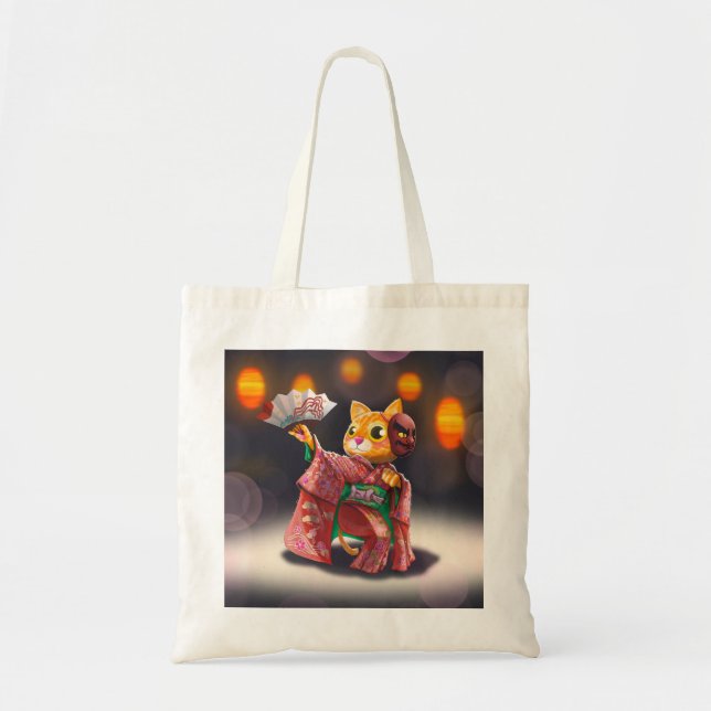 Tote Bag Danseur de chat japonais en costume traditionnel (Devant)
