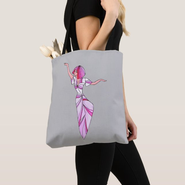 Tote Bag Danseur rose funky fille avec cheveux roses (De près)