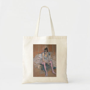 TOTE BAG DANSEUSE ASSISE AUX BAS ROSES