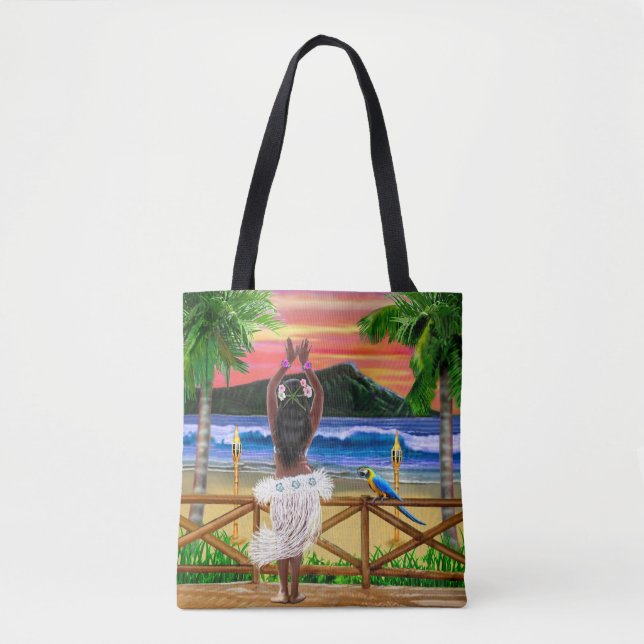 Tote Bag Danseuse de hula du coucher de soleil hawaïen (Devant)