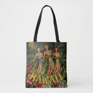 Tote Bag Danseuses Hula Vintage Hawaï Rétro Tiki Palmier