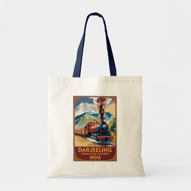 Tote Bag Darjeeling Inde Train Peintre Voyage Art Retro (Devant)