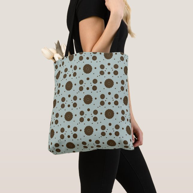 Tote Bag Dark Brown Micro Floral Sage green (De près)
