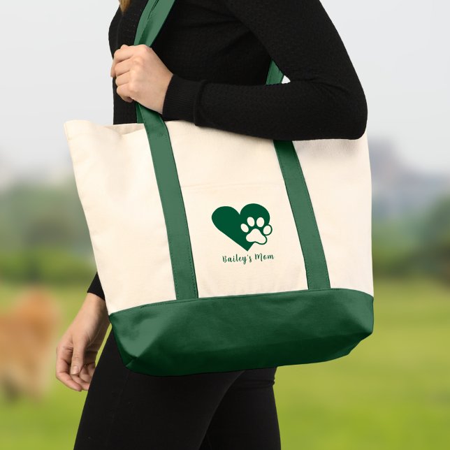 Tote Bag Dark Green Dog or Cat Paw Heart Monogram (Créateur téléchargé)