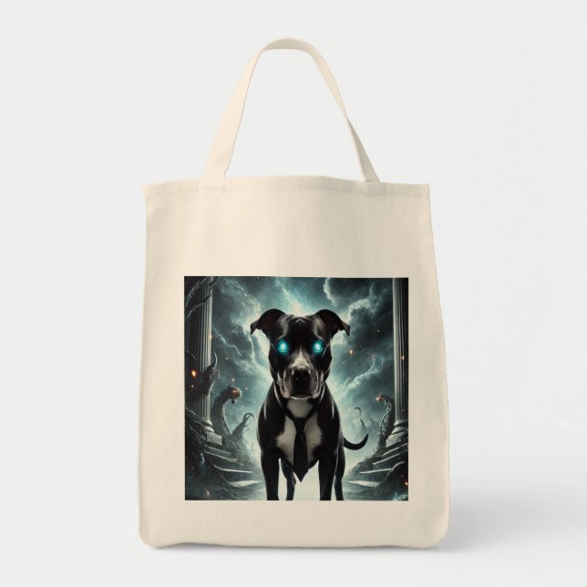 Tote Bag Dark Guardian : Pitbull noir avec regard hypnotiqu (Devant)