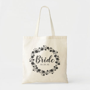 Tote Bag Date personnalisée de la couronne florale de la ma