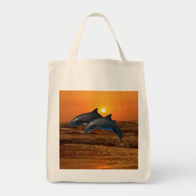 Tote Bag Dauphin de verdure au coucher du soleil (Devant)
