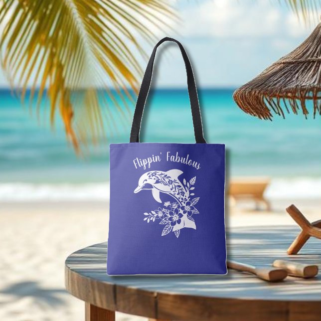 Tote Bag Dauphin-Flippin d'Hawaï (Hawaiian Dolphin, Flippin Fabulous, Islander Summer, Beach, Fisherman Trend, Blue Tote)