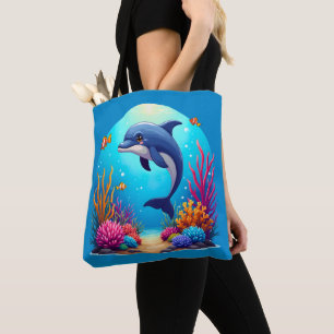 Tote Bag Dauphin géant dans le récif corallien vibrant