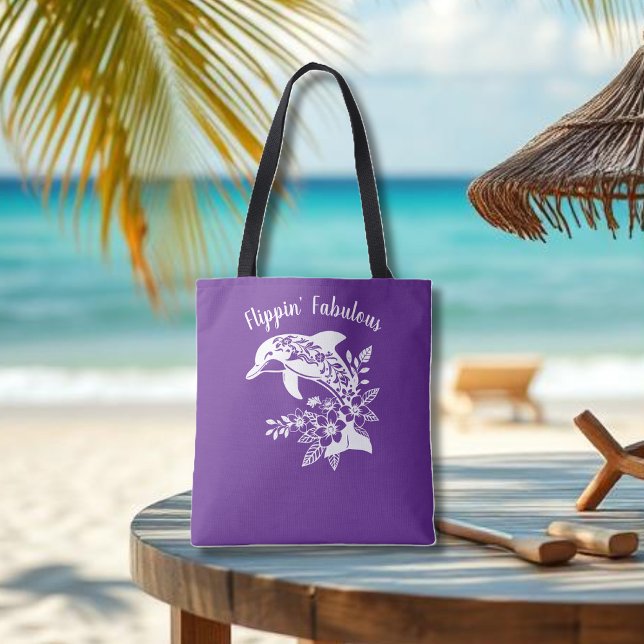 Tote Bag Dauphin Hawaïen Fabulous-violet (Hawaiian Dolphin, Flippin Fabulous, Islander Summer, Beach, Fisherman Trend Tote Purple)