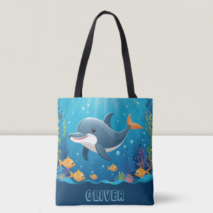 Tote Bag Dauphin mignon aquarelle personnalisé