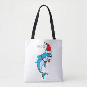 Tote Bag Dauphin mignon avec chapeau de Père Noël en dessin