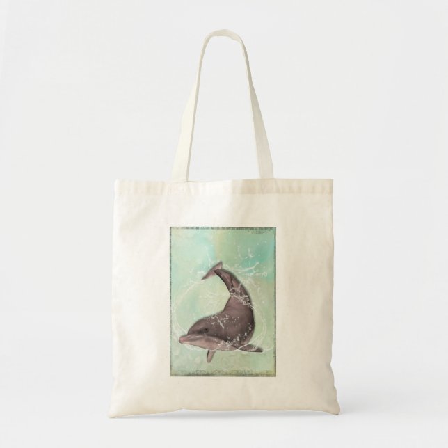 Tote Bag Dauphin se balançant dans l'eau verte Cool (Devant)