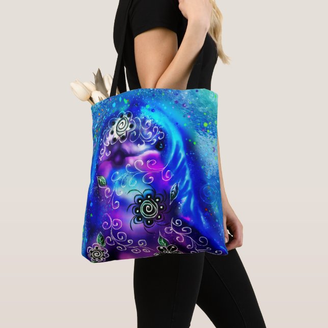 Tote Bag Dauphin Whimsical Bleu Turquoise Côte Nautique (De près)