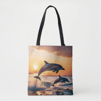 Tote Bag Dauphins au coucher du soleil