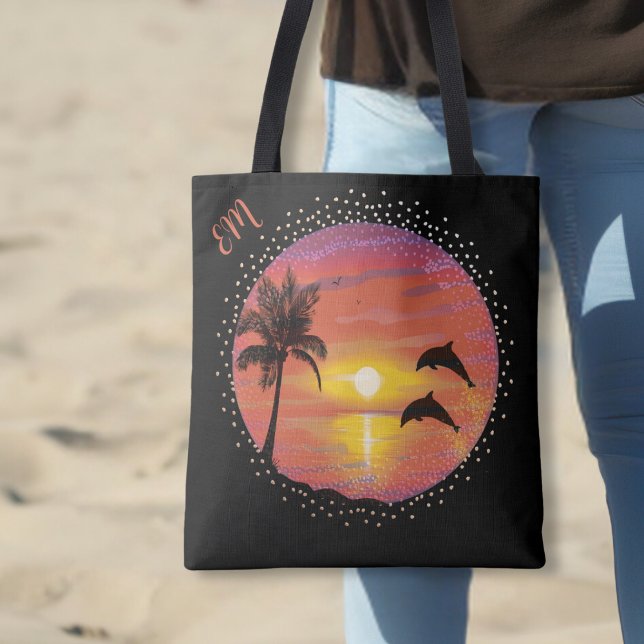 Tote Bag Dauphins jouant au coucher du soleil (Créateur téléchargé)