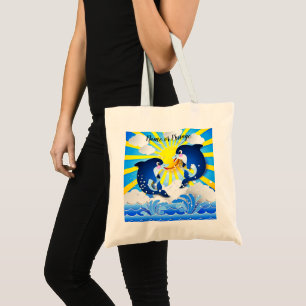 Tote Bag Dauphins & Soleil Personnalisez Ajouter votre nom