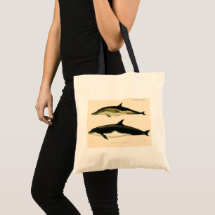 Tote Bag Dauphins Vintage, Animaux Mammifères Marins 