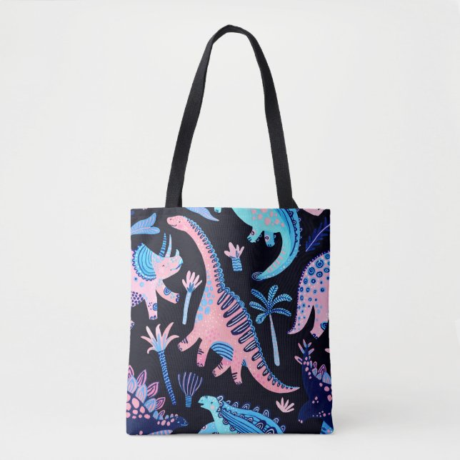 Tote Bag De mignons dinosaures caricaturaux motif sans cout (Devant)