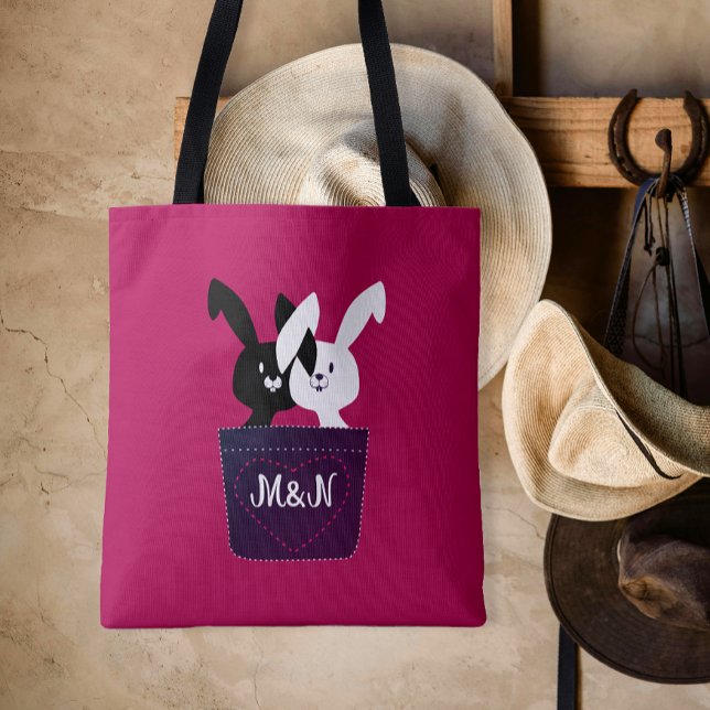 Tote Bag De Mignons Lapins En Amour Sur Magenta (Créateur téléchargé)