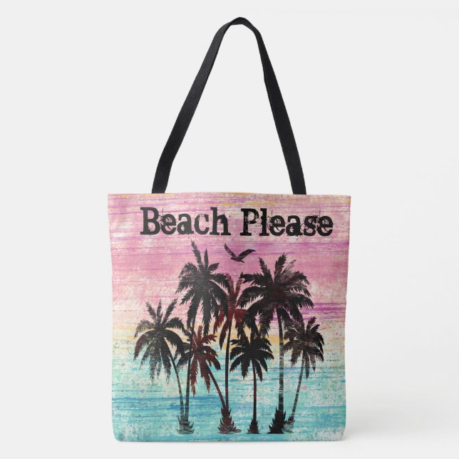 Tote Bag De plage palmiers et plage d'aquarelle svp (Devant)
