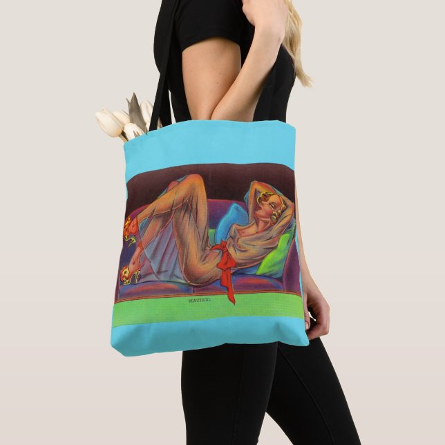 Tote Bag début des années 1940 Magnifique pin-up girl print (De près)
