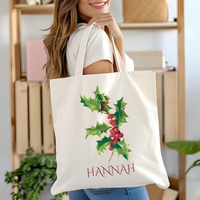 Tote Bag Décembre Mois de naissance Fleur Rouge et Vert Hol (Créateur téléchargé)