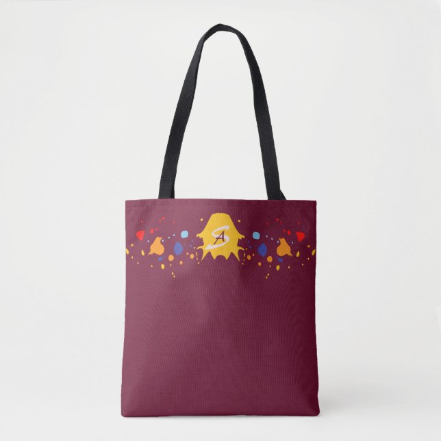 Tote Bag Déchets de peinture amusants violet rouge Monogram (Devant)