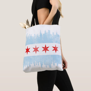 Tote Bag Déchirure du drapeau de Chicago Skyline
