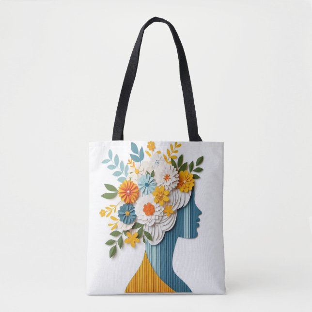 Tote Bag Déclaration de mode florale en style papercut (Devant)