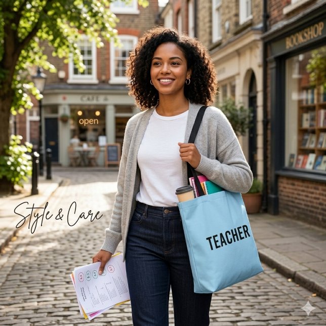 Tote Bag Déclaration de texte d'enseignant personnalisée bl (Personalized Teacher Text Statement Sky Blue Tote Bag)