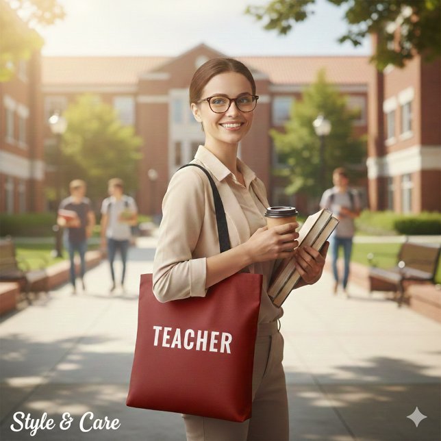 Tote Bag Déclaration de texte d'enseignant personnalisée Ro (Personalized Teacher Text Statement Deep Red Tote Bag)