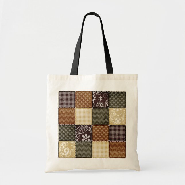 Tote Bag Décor beige, Brown foncé et vert olive (Devant)