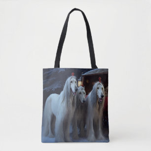 Tote Bag Décor de Noël afghan Hound Snowy