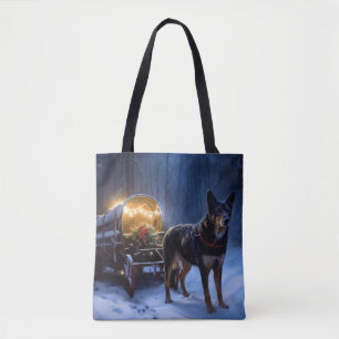 Tote Bag Décor de Noël Australian Kelpie Snowy Sleigh