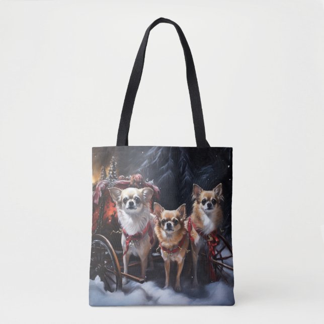 Tote Bag Décor de Noël Chihuahua Snowy Sleigh (Devant)