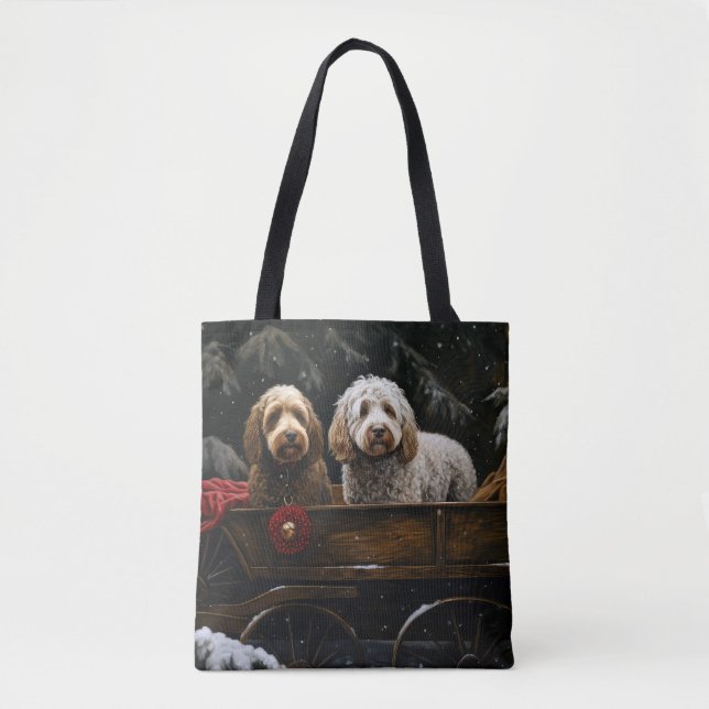 Tote Bag Décor de Noël Cockapoo Snowy Sleigh (Devant)