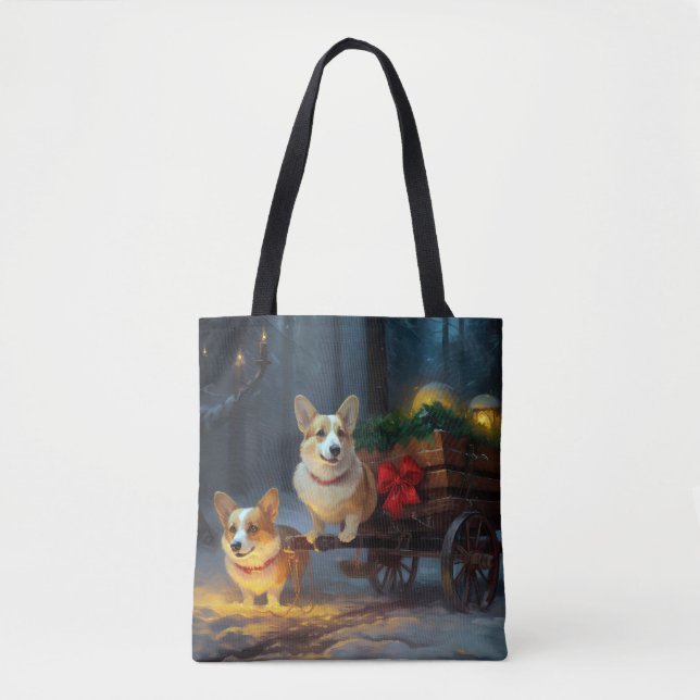 Tote Bag Décor de Noël Corgi Snowy Sleigh (Devant)