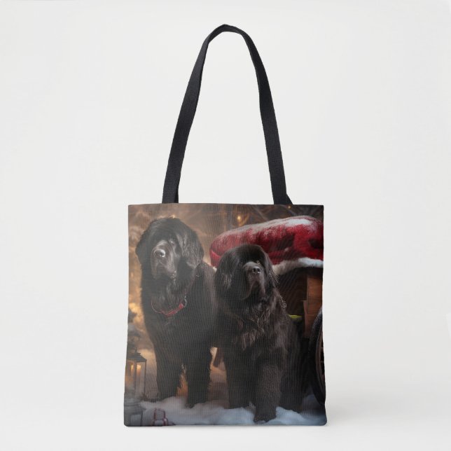 Tote Bag Décor de Noël de Terre-Neuve Snowy Sleigh (Devant)