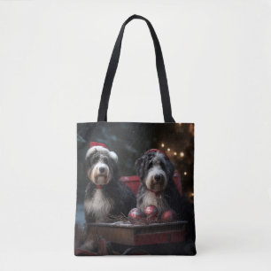 Tote Bag Décor de Noël de traîneau enneigé Bernedoodle