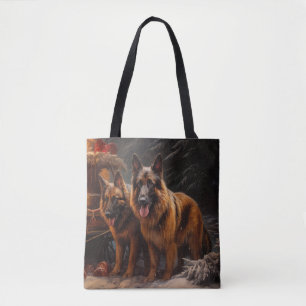 Tote Bag Décor de Noël du berger belge Snowy Sleigh