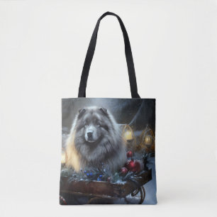 Tote Bag Décor de Noël Keeshond Snowy Sleigh