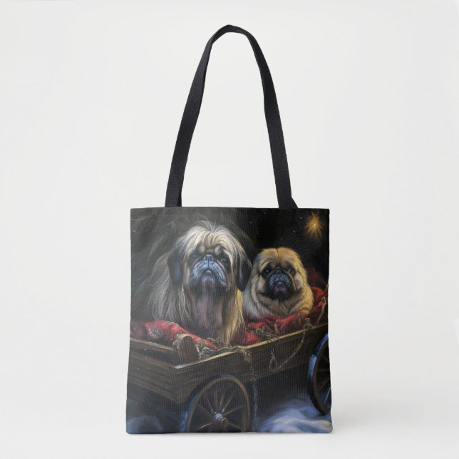 Tote Bag Décor de Noël Pekingese Snowy Sleigh (Devant)